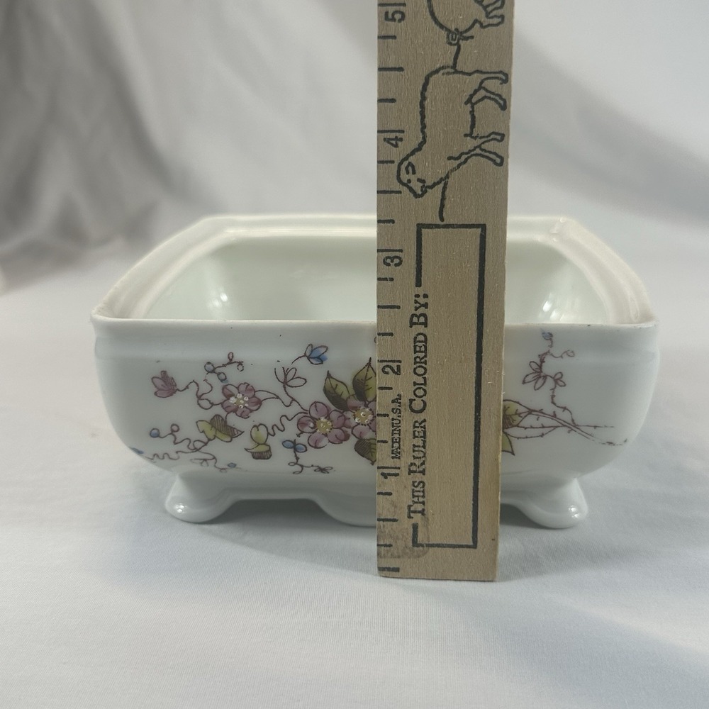 Limoges France Porcelain Trinket Box Floral Square Lidded Dresser Jar 5.25" - Picture 9 of 16